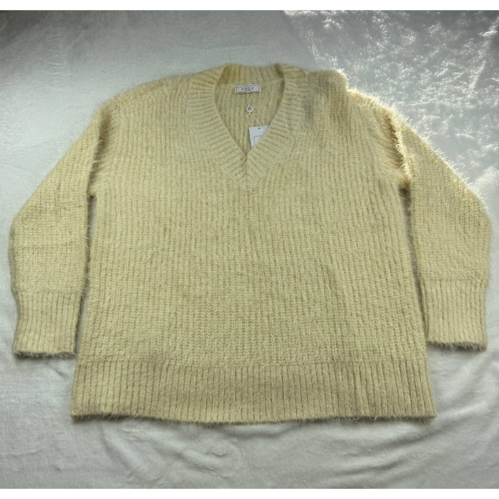 NWT Sage Pullover‎ Sweater Women's Large Ivory (Cream) Knit V-Neck Hipster
